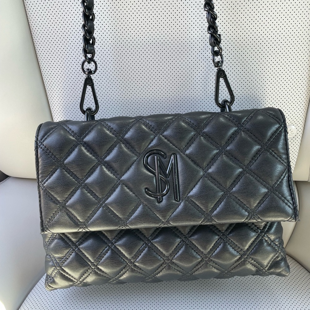 Black Quilted Steve Madden Shoulder Bag with Chain Strap